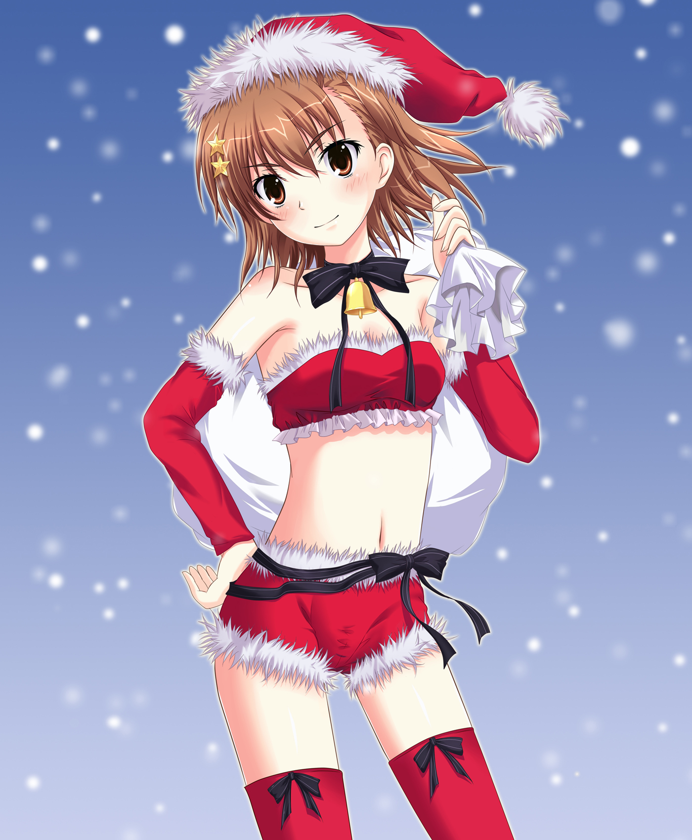 Misaka Mikoto dressed in a revealing Santa outfit